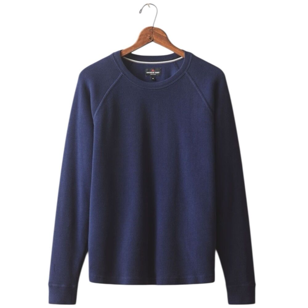 American Giant Shirt Mens M Blue French Rib Crew Knit Long Sleeve Raglan NEW